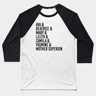 Character names (v3 black text) - Warrior Nun Baseball T-Shirt